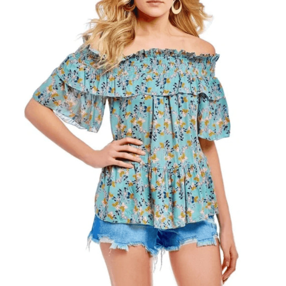 William Rast Womens Arabella Floral Print Off-The-Shoulder Blouse Size Medium‎ - Picture 1 of 13